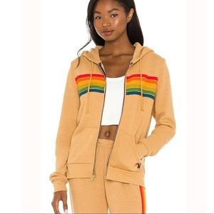 AVIATOR NATION 6 Stripe Zip Hoodie In Tan size Xs